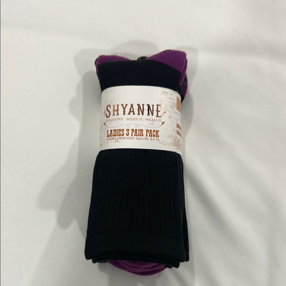 Shyanne Ladies Crew Socks - Black & Purple